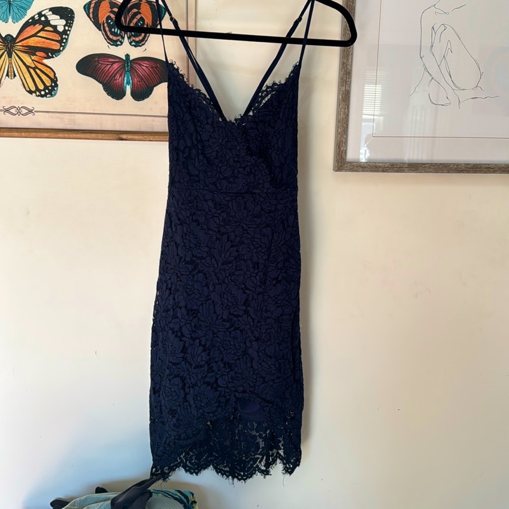 Navy bodycon lace wedding guest dress